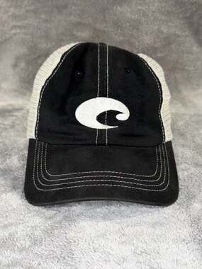 Costa Del Mar Adjustable Mesh Trucker Hat Black and White Fishing Cap